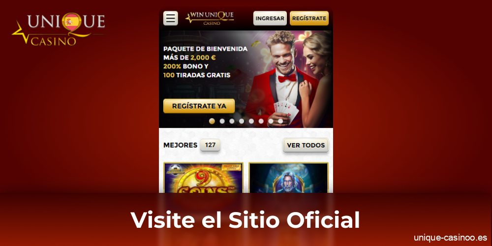 Abre el sitio web de Unique Casino en tu teléfono móvil