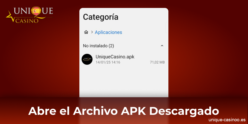 Instala el APK de Unique Casino descargado en tu smartphone