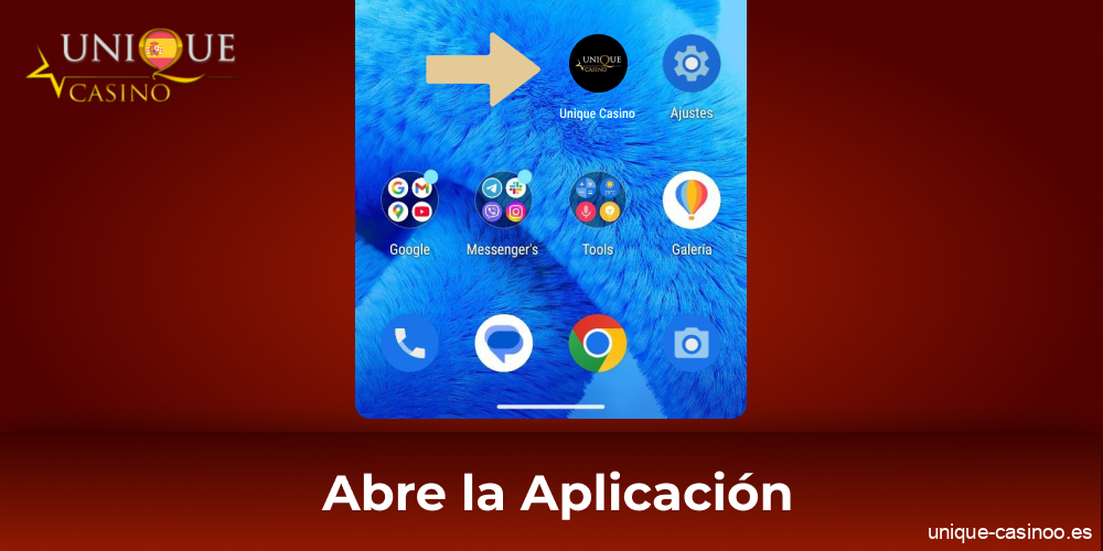 Abre la aplicación Unique Casino en tu smartphone