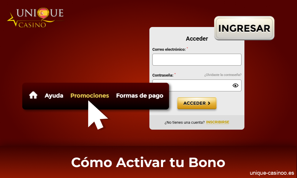 Instrucciones para activar el bono en Unique Casino