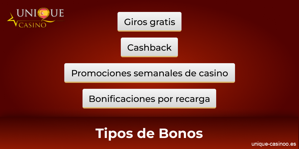 Tipos de bonos en Unique Casino para españoles
