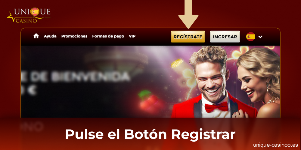 Abra el sitio web de Unique Casino y haga clic en el botón Registrarse