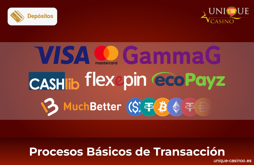 Los principales métodos de pago y en Unique Casino