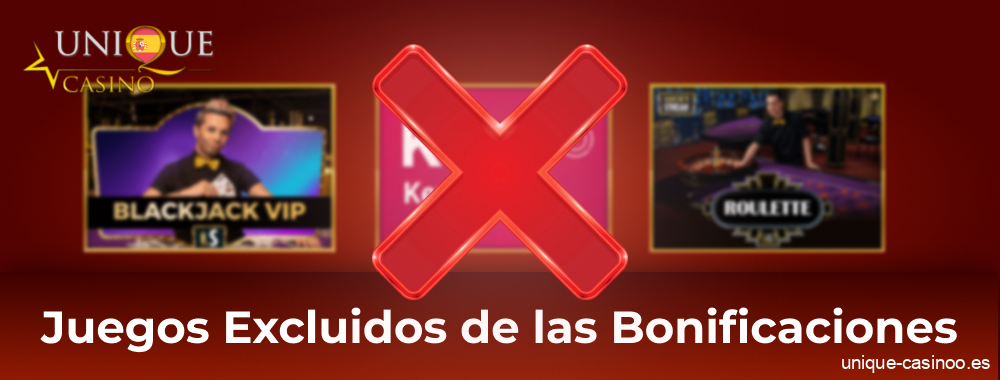 Juegos no elegibles para el bono de Unique Casino