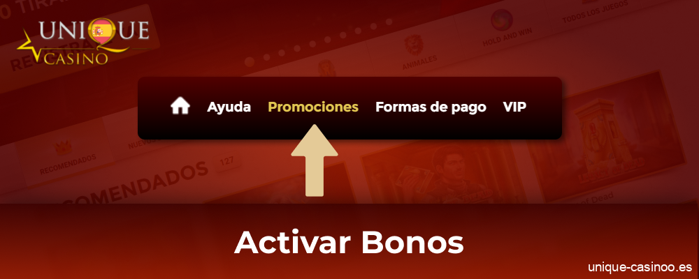 Instrucciones paso a paso para activar el bono en Unique Casino