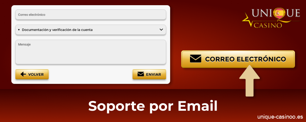 Correo electrónico de asistencia técnica de Unique Casino